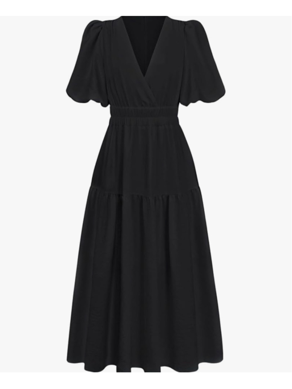 NEW Short Puffy Sleeve V Neck A-Line Flowy Wrap Wedding Guest Lined Dress S - Picture 8 of 11